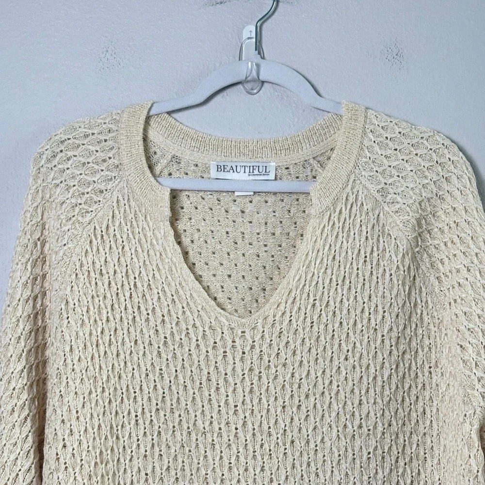 Beautiful by Lawrence Zarian Sweater Womens XL Cream Open Novelty Knit A682073